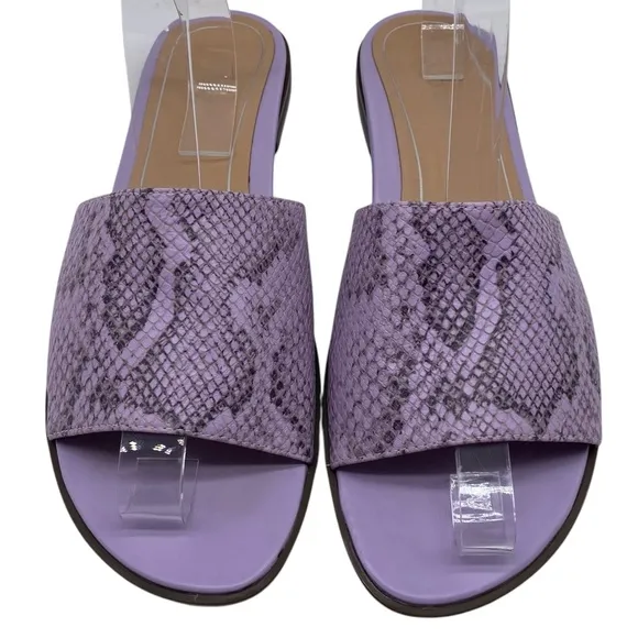 Vionic Womens Shoes Demi Slide Sandals Sz 9.5 Purple Snake Leather Flat Comfort