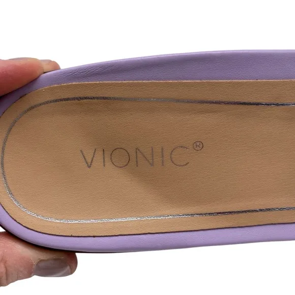Vionic Womens Shoes Demi Slide Sandals Sz 9.5 Purple Snake Leather Flat Comfort