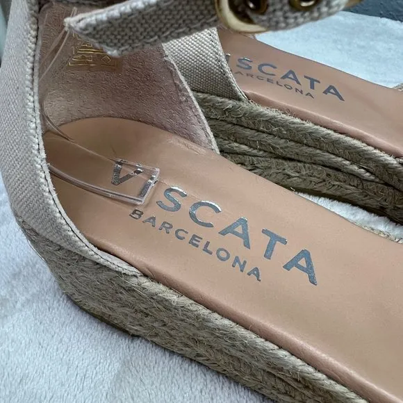 Viscata Formiga Canvas Espadrille Wedge Sandals Shoes Beige 38 US 7 NWOT