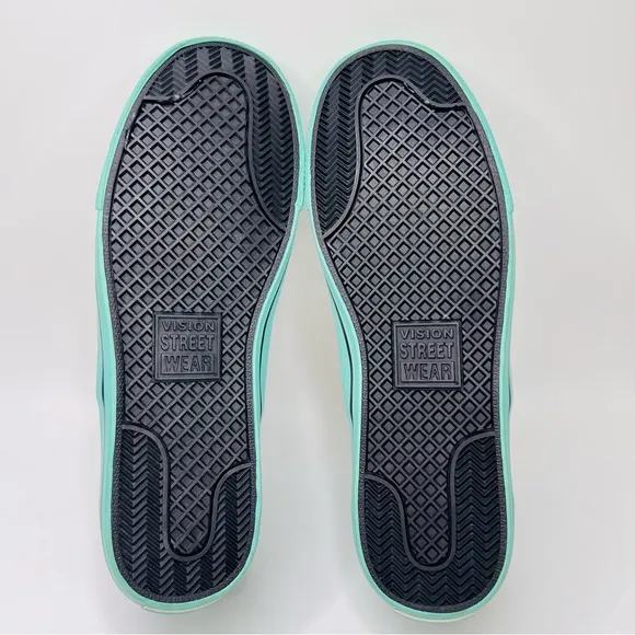 Vision Street Ware Aztec White Teal Black Canvas Skateboard Slip On Sneakers
