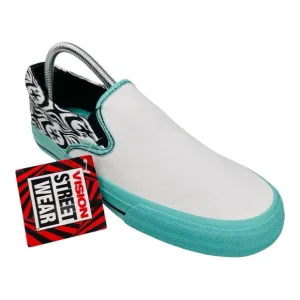 Vision Street Ware Aztec White Teal Black Canvas Skateboard Slip On Sneakers