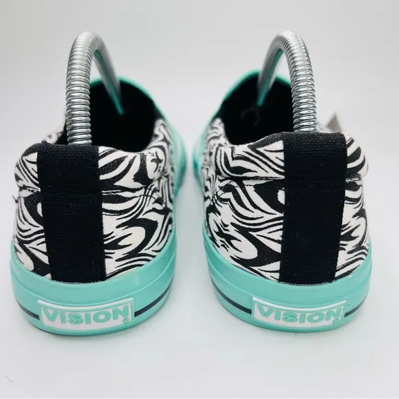 Vision Street Ware Aztec White Teal Black Canvas Skateboard Slip On Sneakers