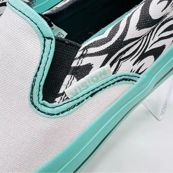 Vision Street Ware Aztec White Teal Black Canvas Skateboard Slip On Sneakers