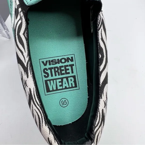 Vision Street Ware Aztec White Teal Black Canvas Skateboard Slip On Sneakers