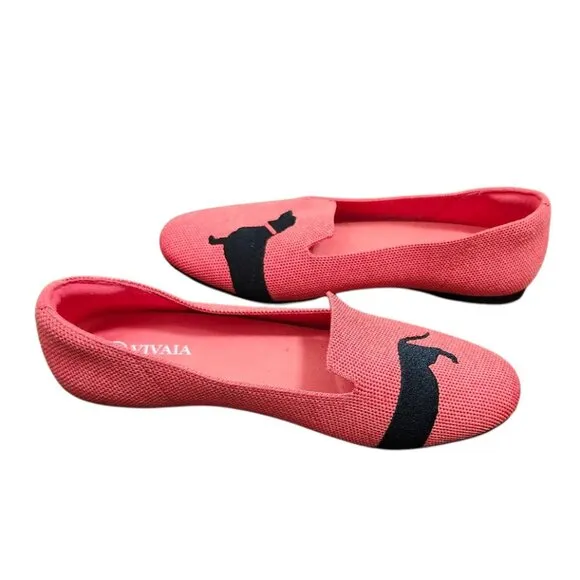 Vivaia Audrey Dachsund Weiner Dog Coral Slip On Shoes Womens Sz EU 38 US 7.5