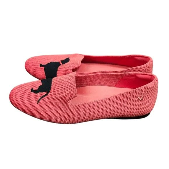 Vivaia Audrey Dachsund Weiner Dog Coral Slip On Shoes Womens Sz EU 38 US 7.5