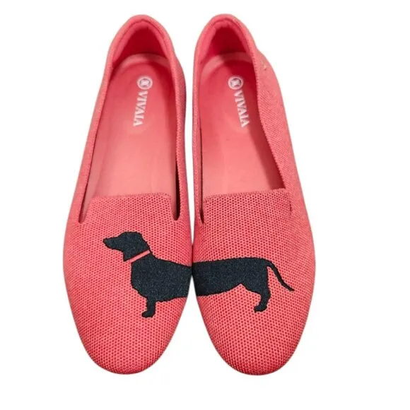 Vivaia Audrey Dachsund Weiner Dog Coral Slip On Shoes Womens Sz EU 38 US 7.5