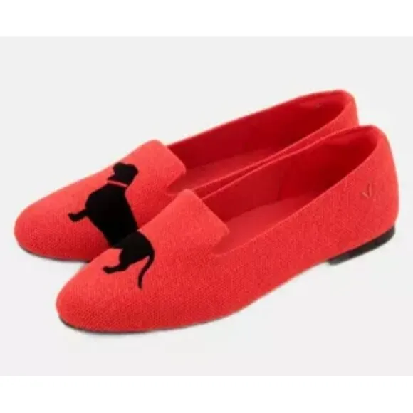 Vivaia Audrey Dachsund Weiner Dog Coral Slip On Shoes Womens Sz EU 38 US 7.5
