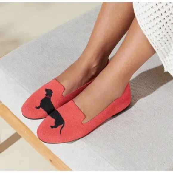 Vivaia Audrey Dachsund Weiner Dog Coral Slip On Shoes Womens Sz EU 38 US 7.5