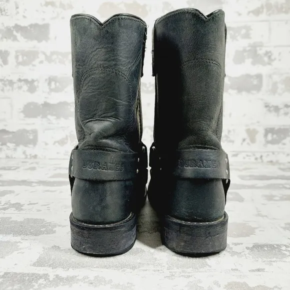 VTG Durango Black Leather Pull On Harness Moto Biker Boots C353