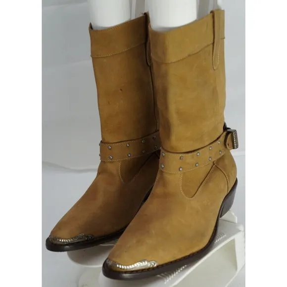 VTG Men's &quot;Martin Drake&quot; Cowboy Boots Brazilian Tan Leather Silver toe SZ 9D