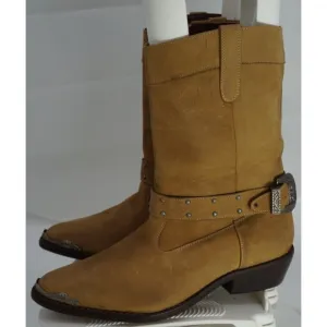 VTG Men's &quot;Martin Drake&quot; Cowboy Boots Brazilian Tan Leather Silver toe SZ 9D