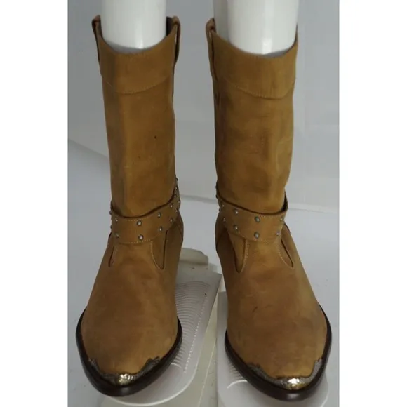 VTG Men's &quot;Martin Drake&quot; Cowboy Boots Brazilian Tan Leather Silver toe SZ 9D