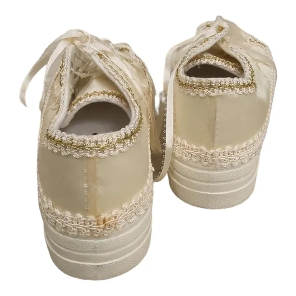 Wedding Platform Sneakers Flats In Lace Bridal Shoes - Size 8