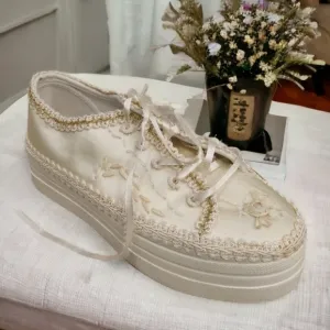 Wedding Platform Sneakers Flats In Lace Bridal Shoes - Size 8