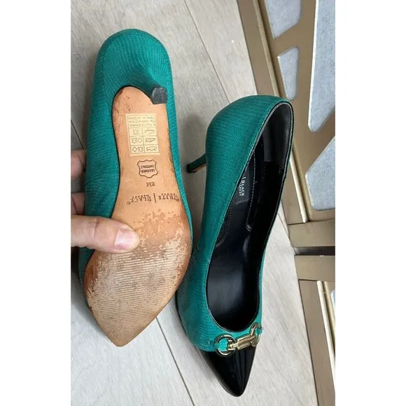 White House Black Market Heels Shoes Pumps Black Green Stiletto 8 M Leather