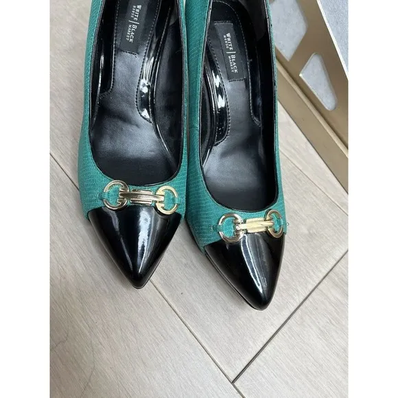 White House Black Market Heels Shoes Pumps Black Green Stiletto 8 M Leather