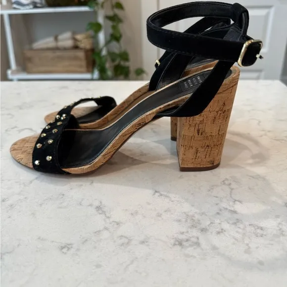 White House Black Market Rexx Elegant Black Studded Cork Heeled Sandals Size 10
