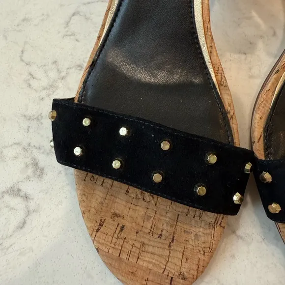White House Black Market Rexx Elegant Black Studded Cork Heeled Sandals Size 10