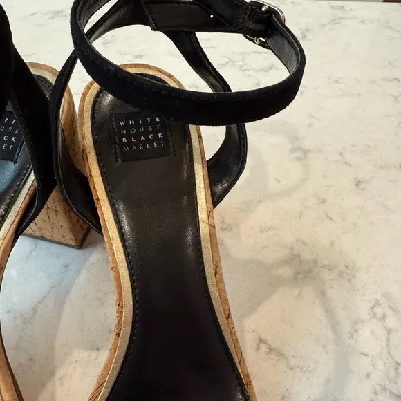White House Black Market Rexx Elegant Black Studded Cork Heeled Sandals Size 10