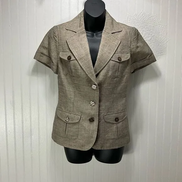 WHITE HOUSE BLACK MARKET Linen Blend Short Sleeve Blazer