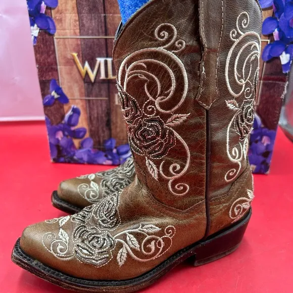 Wildflowers bluebonnet girls 1 inlay embroidered cowgirl boots