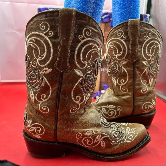 Wildflowers bluebonnet girls 1 inlay embroidered cowgirl boots