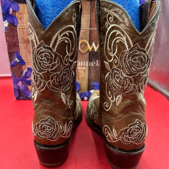 Wildflowers bluebonnet girls 1 inlay embroidered cowgirl boots