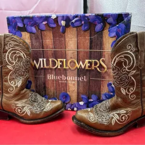 Wildflowers bluebonnet girls 1 inlay embroidered cowgirl boots