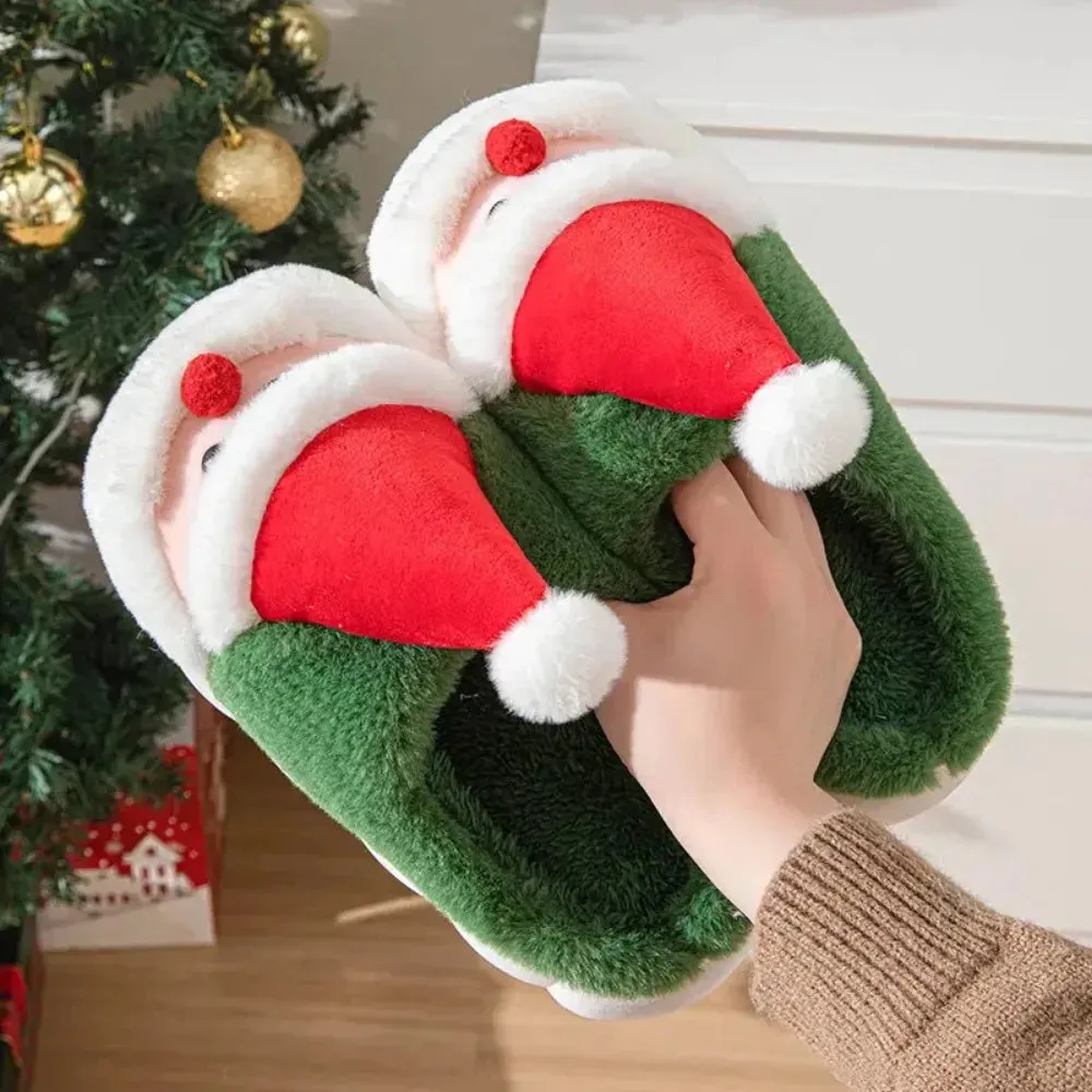 Winter Warm Slipper Christmas Fashion Snow Cold Warm Home Cotton Slippers Women Girls Shoes Cute Santa Claus Footwear