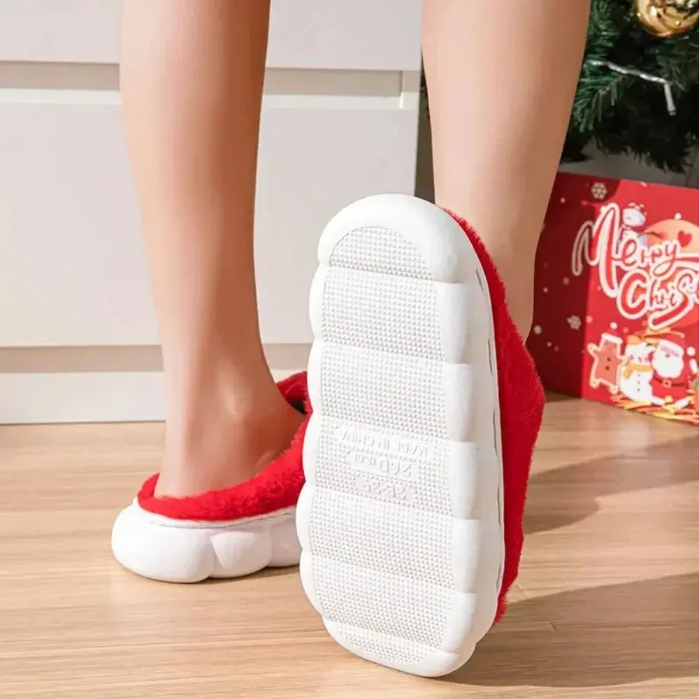 Winter Warm Slipper Christmas Fashion Snow Cold Warm Home Cotton Slippers Women Girls Shoes Cute Santa Claus Footwear