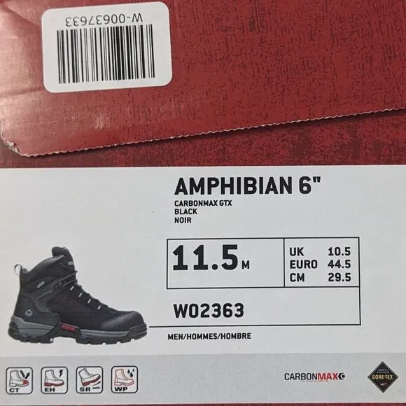 Wolverine Amphibian 6&quot; Composite Toe Work Boots, Black, Men's 11.5 M