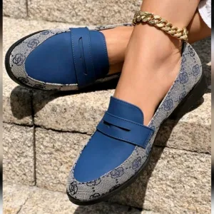 Women Blue Flat Shoes, Fashionable Slip-On Spring Round Toe