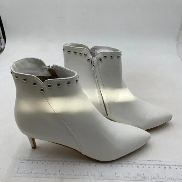 Women Chic Low Kitten Heel Ankle Boots Pointed Closed Toe Side Zipper Prom White