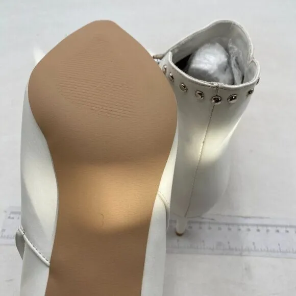 Women Chic Low Kitten Heel Ankle Boots Pointed Closed Toe Side Zipper Prom White