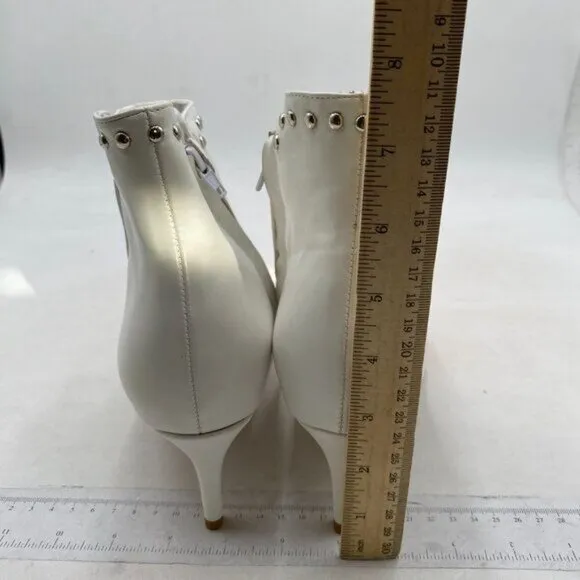 Women Chic Low Kitten Heel Ankle Boots Pointed Closed Toe Side Zipper Prom White