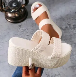 Women High Water-Resistant Vintage  Rope Fisherman Wedge Thick-Soled Sandals