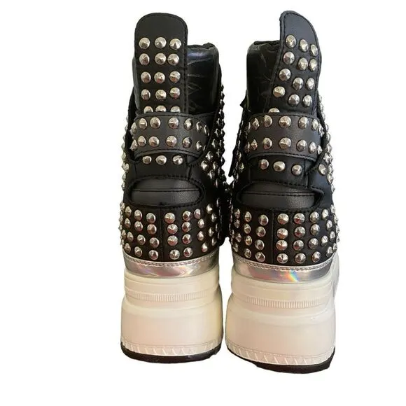 Women's Anthony Wang  Black Studded High Top Wedge Sneakers Size 7
