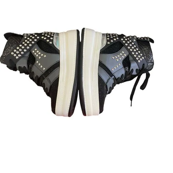 Women's Anthony Wang  Black Studded High Top Wedge Sneakers Size 7