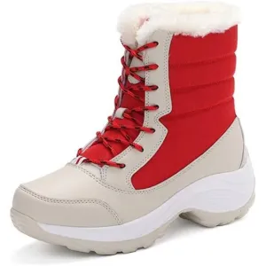Women's Fur Lining Winter Boots Outdoor Waterproof Snow Boots, Red