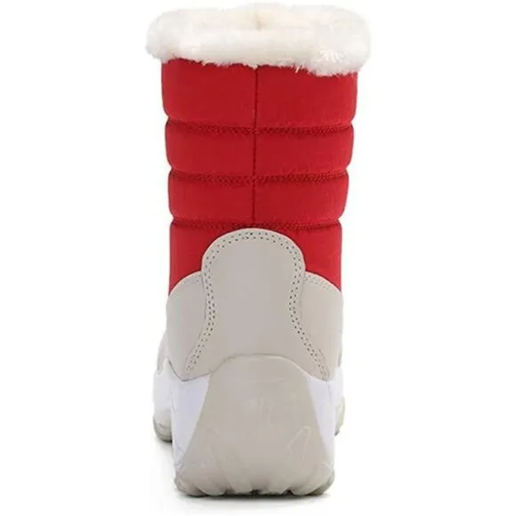 Women's Fur Lining Winter Boots Outdoor Waterproof Snow Boots, Red