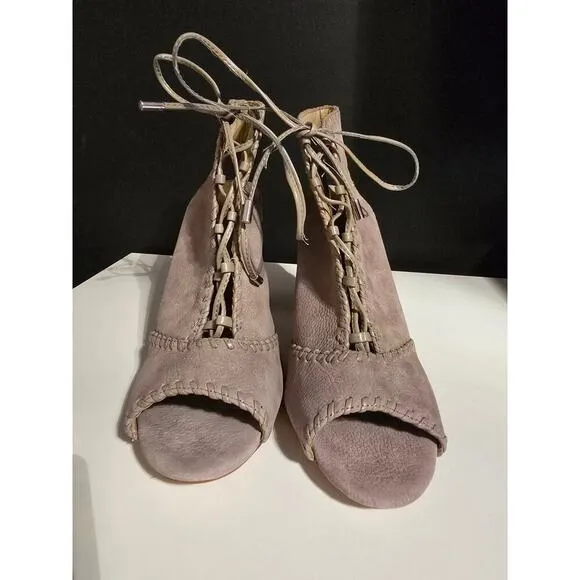 Womens Heels Enzo Angiolini Open Toe Boot Dress Shoes Beige, Size 9