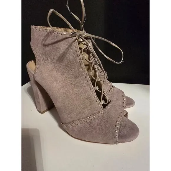 Womens Heels Enzo Angiolini Open Toe Boot Dress Shoes Beige, Size 9