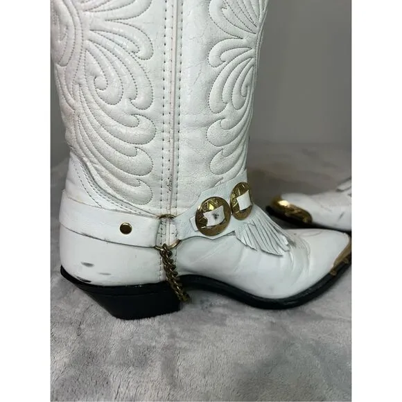 Women’s Laredo Leather Cowboy Boots Gold Accents Toe 6
