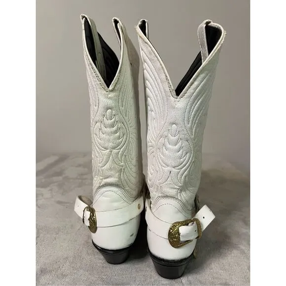 Women’s Laredo Leather Cowboy Boots Gold Accents Toe 6