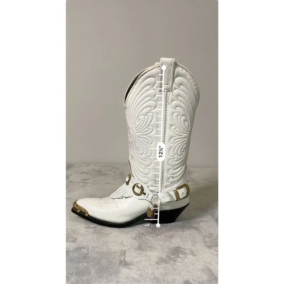 Women’s Laredo Leather Cowboy Boots Gold Accents Toe 6