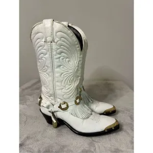 Women’s Laredo Leather Cowboy Boots Gold Accents Toe 6