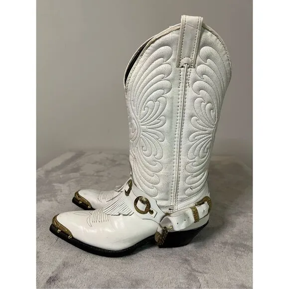 Women’s Laredo Leather Cowboy Boots Gold Accents Toe 6