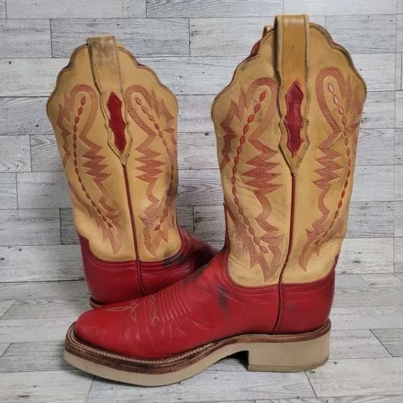 Women's Lucchese 2000 Crepe Western Pink Leather Square Toe Cowboy Boots Size 7