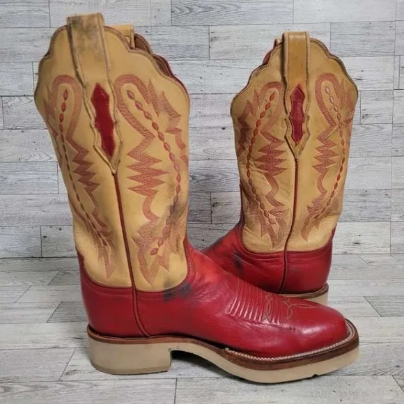 Women's Lucchese 2000 Crepe Western Pink Leather Square Toe Cowboy Boots Size 7